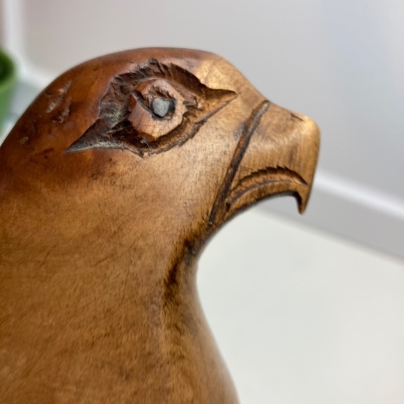 Hand Carved Wood Bald Eagle or Hawk Figurine 8.75” Tall Bird Statue - Picture 6 of 11